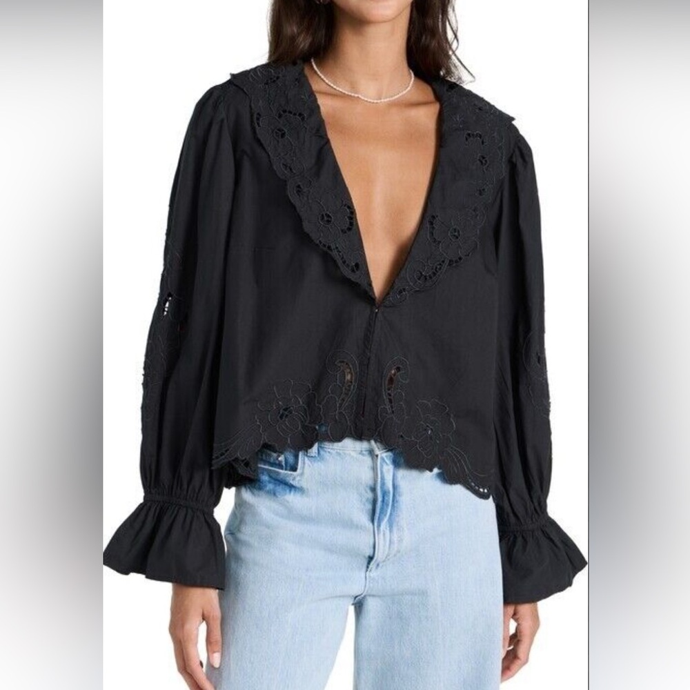 Free People Maisie Cutwork Top- Black size XS